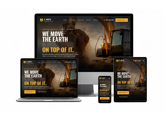 A bold, high-impact website designed to showcase C. Watts Trucking's excavation, demolition, and trucking services with striking visuals and strong industrial branding. Built with a responsive layout, clear calls to action, and a modern user experience to generate more bids and customer inquiries.